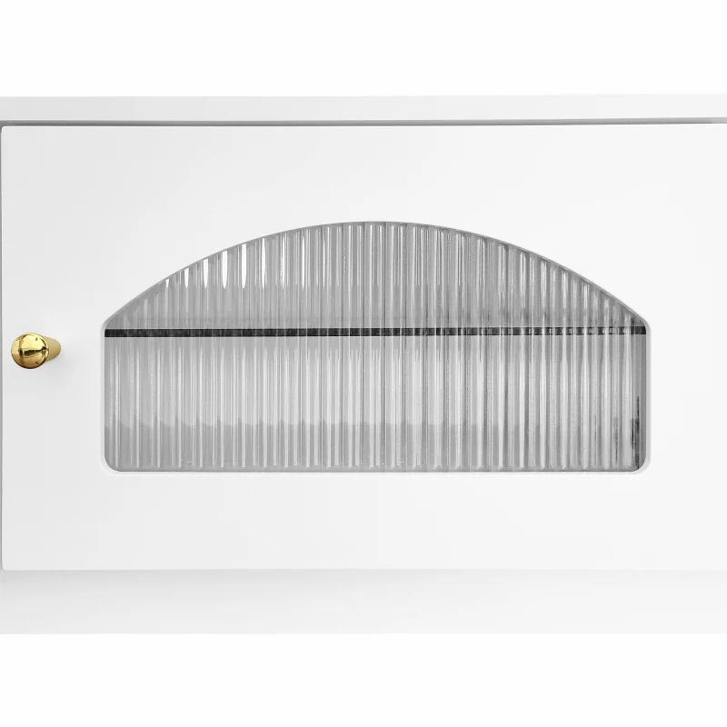 Mobiletto Porta TV Grande con 4 Cassetti e 2 Porte in Vetro, Sistema di Gestione dei Cavi, Supporto per TV fino a 90 Pollici, 220x40x33 cm, Bianco