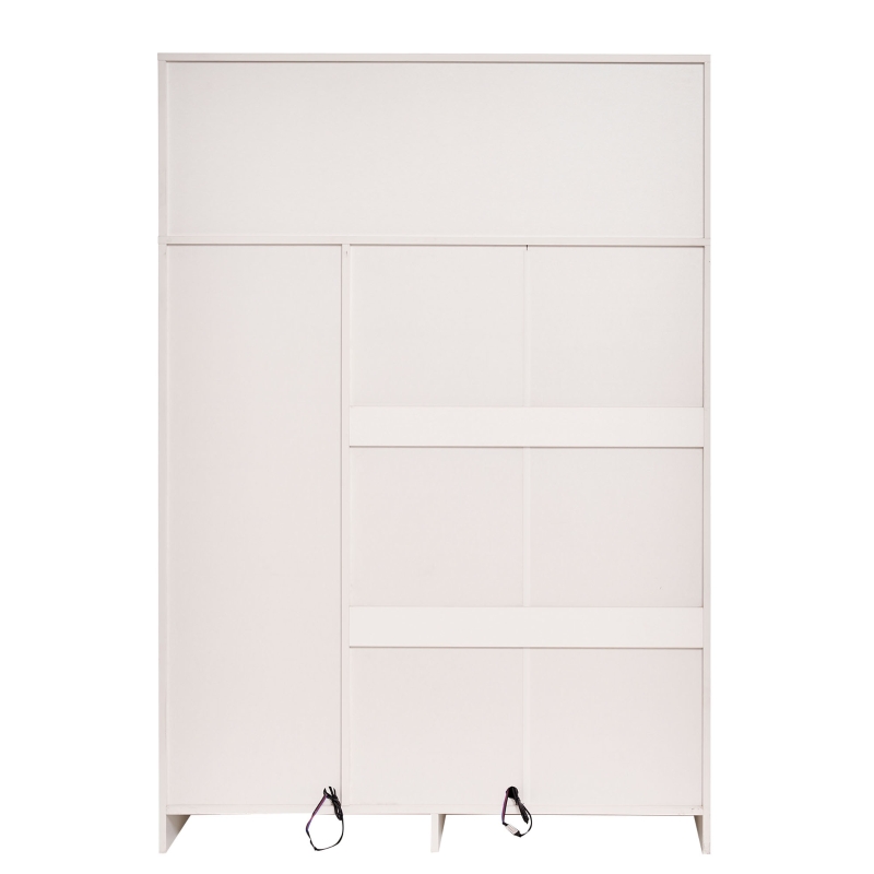 Armadio Spazioso con 3 Ante in Vetro, 1 Cassetto e 1 Asta Appendiabiti, Illuminazione LED Integrata, 110x50x160 cm, Bianco