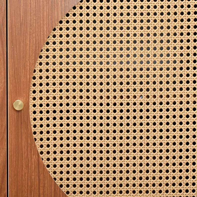 Set Mobilă de Living din Ratan cu Comodă Modernă cu Trei Uși și Dulap pentru Pantofi cu Două Uși Glisante, Culoare nuc