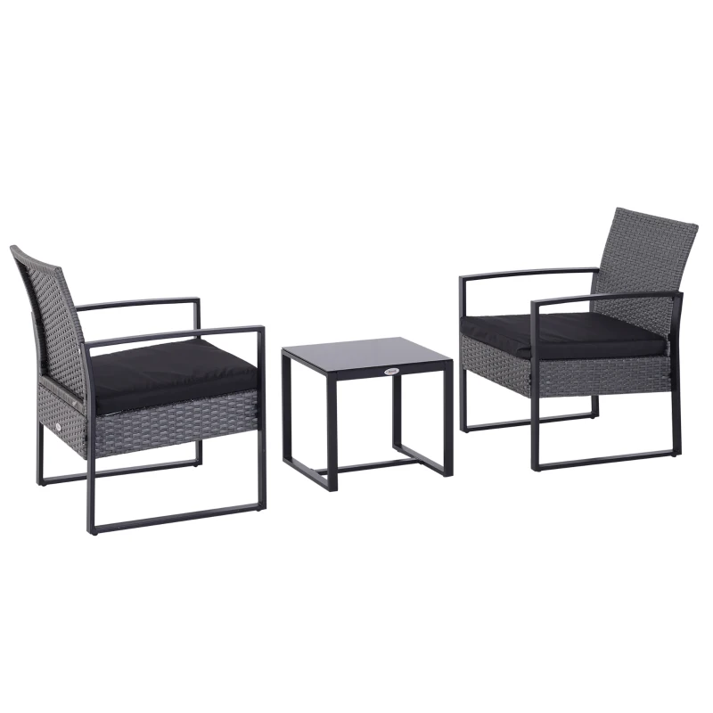 Outsunny 2 Seater Rattan Patio Set W/ Cushions-Grey/Black