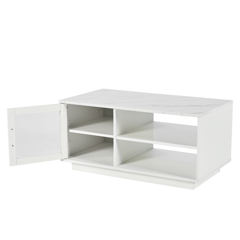 Tavolino da Salotto Moderno LED Luminoso con Telecomando, Superficie Lucida e Comparto Contenitore, 90x50x43 cm, Bianco