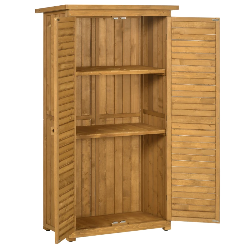Outsunny Casetta in Legno da Giardino con Tetto Impermeabile, Armadio da Esterno Porta Attrezzi da Giardino con 3 Mensole, 87x46.5x160cm