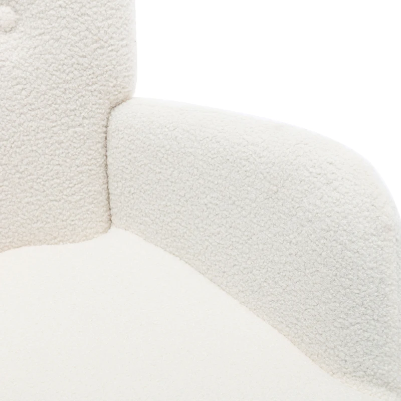 Poltrona Relax in Tessuto Teddy con Poggiapiedi, Design Ergonomico e Struttura in Metallo Dorato, 63x41.5x98 cm, Bianco