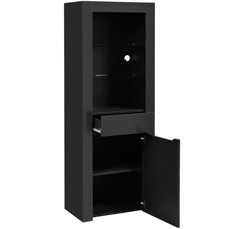 Vetrinetta Moderna con Luci LED e Ripiani Spaziosi, Libreria da Parete Multifunzionale per Libri, per soggiorno, ufficio, 60x35,5x165 cm, Grigio