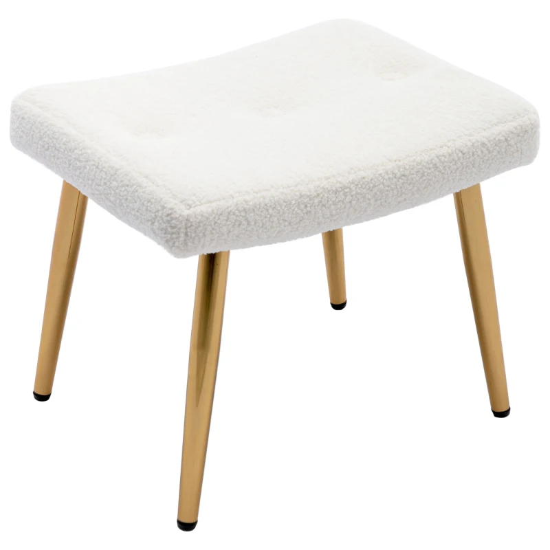 Poltrona Relax in Tessuto Teddy con Poggiapiedi, Design Ergonomico e Struttura in Metallo Dorato, 63x41.5x98 cm, Bianco