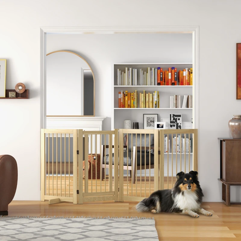 PawHut Hondenhek, vrijstaand, opvouwbaar, deur & voeten, houten frame, 220x36x91cm