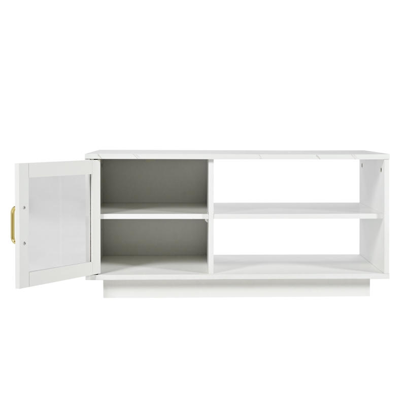 Tavolino da Salotto Moderno LED Luminoso con Telecomando, Superficie Lucida e Comparto Contenitore, 90x50x43 cm, Bianco