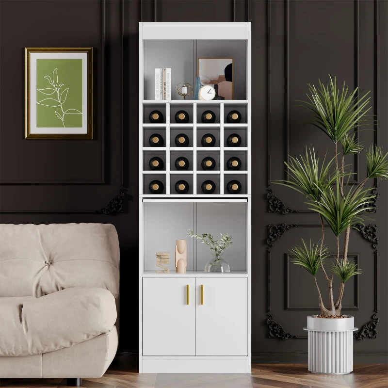 Mobiletto Porta Vino con 16 Scomparti per Bottiglie, Multifunzionale come Highboard per Sala da Pranzo o Libreria per Soggiorno, 50x40x180 cm, Bianco