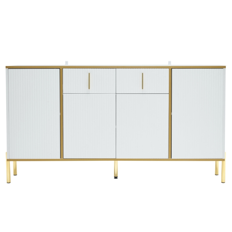 Credenza Elegante con Dettagli Dorati, Cassetti Silenziosi e Ripiani Regolabili, 140x35x76 cm - Perfetta per Cucina e Soggiorno, Bianco