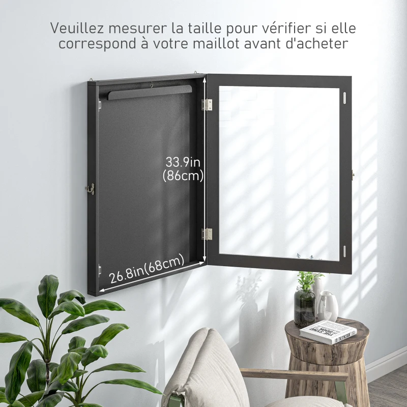 HOMCOM Frame box T-frame cadre pour maillot porte acrylique doublure interne feutre 60 x 6,5 x 80 cm noir
