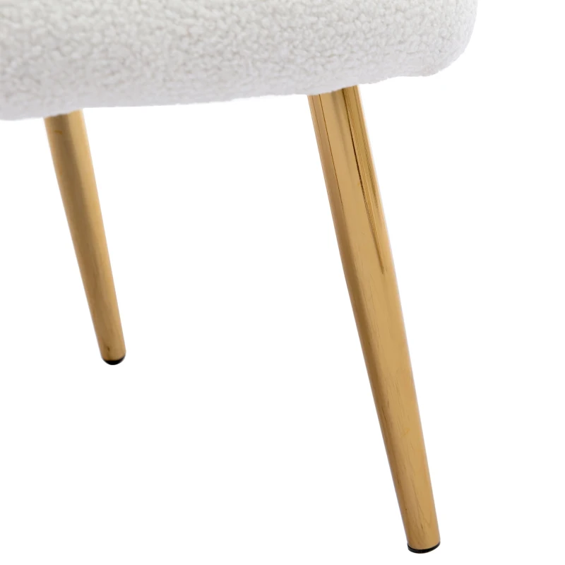 Poltrona Relax in Tessuto Teddy con Poggiapiedi, Design Ergonomico e Struttura in Metallo Dorato, 63x41.5x98 cm, Bianco