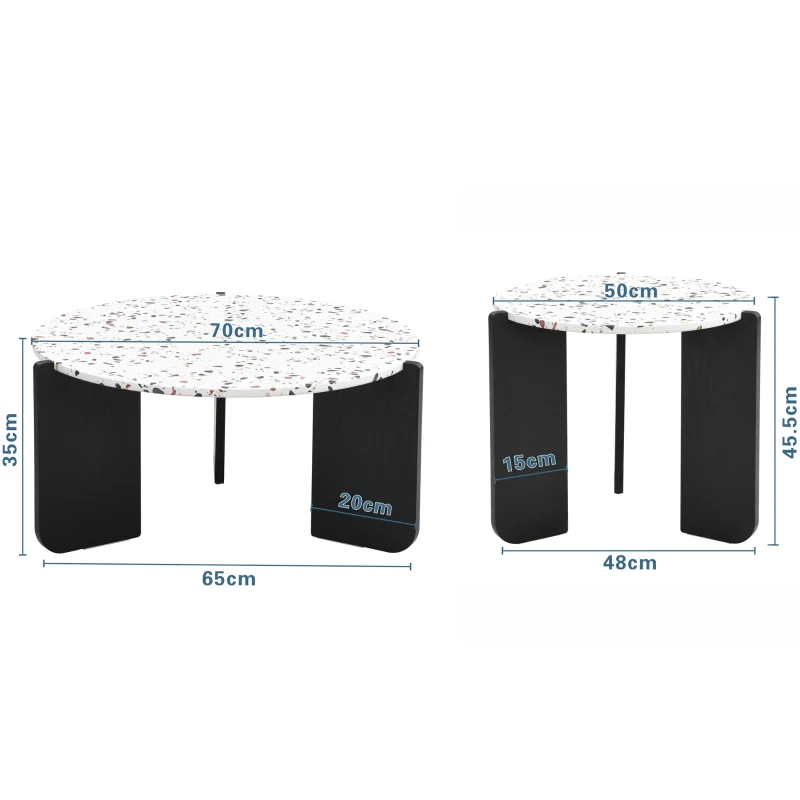 Set di Tavolini da Salotto Moderni Incastonati, Utilizzabili come Tavolino da Caffè o Comodini, Design Versatile, 70x70x35 cm + 50x50x45,5 cm, Nero