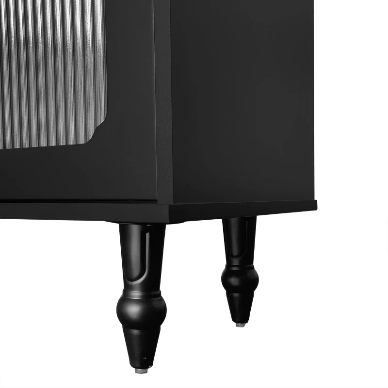 Mobile Porta TV in Stile Retro con Maniglie Dorate, Ampio Spazio di Stoccaggio, Porta in Vetro e Gambe in Legno Massello, 175x38x55,5 cm, Nero