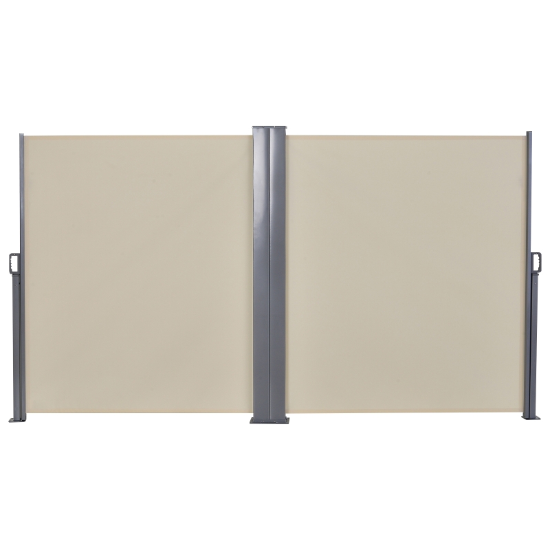 Outsunny 6 x 1.6 M Double Canopy Pull-Out Side Awning Sun Rain Outdoor Protection w/ Steel Frame Retractable Garden Privacy Home Commercial Beige