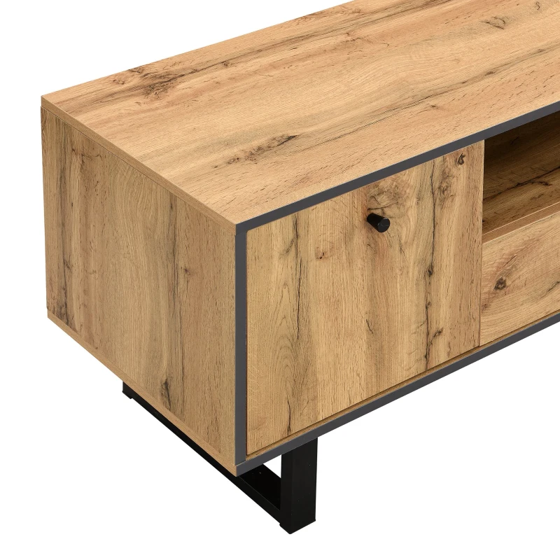 Mobilierul TV Jos pentru Living cu Efecte Luminoase LED, Rafturi din Sticlă și Balamale Amortizate, 190x40x50 cm, Natural