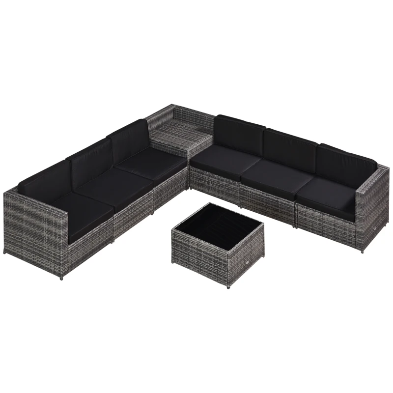 Outsunny 6-Seater Rattan Sofa Furniture Set W/ Cushions, Steel Frame-Grey