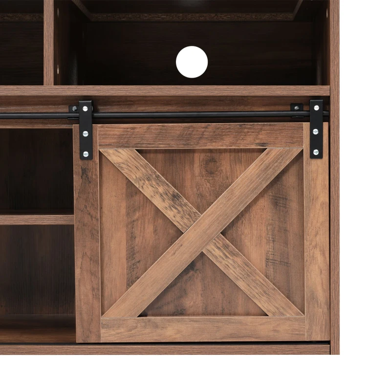 Mobile Porta TV in Legno da 150 cm con 2 Ante Scorrevoli, 9 Scomparti e Illuminazione LED, 150x40x60 cm, Marrone