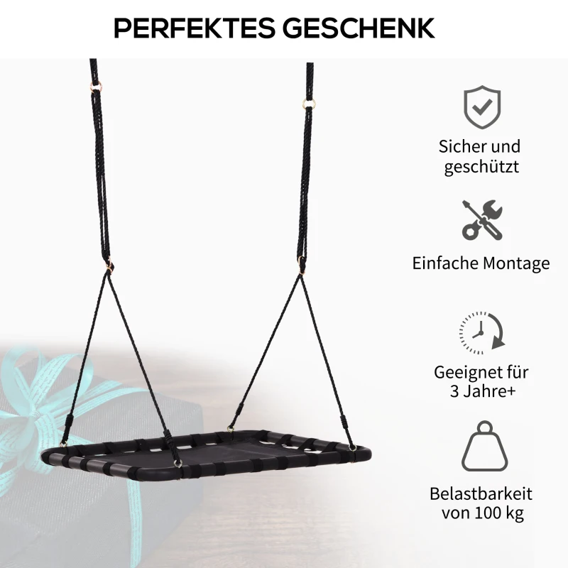 HOMCOM Nestschaukel Kinderschaukel Vogelnestschaukel Outdoor Schaukel Gartenschaukel bis 100 kg belastbar Metall + Netzstoff Schwarz 100 x 76 x 4 cm