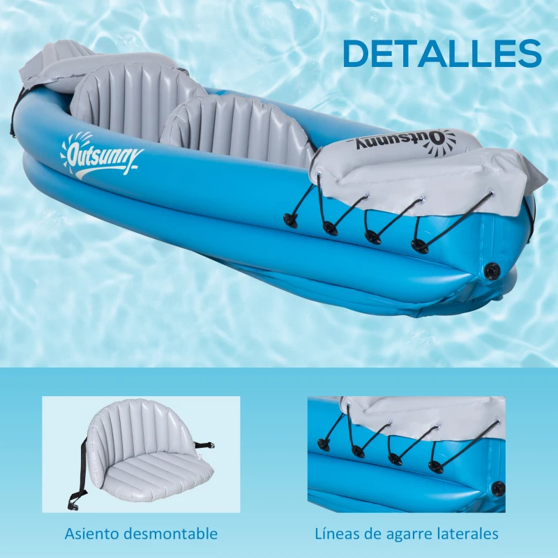 Outsunny Kayak Hinchable para 2 Personas Kayak Inflable Individual de PVC con 2 Asientos 2 Remos Bomba y Kit de Reparación 330x105x50 cm Azul