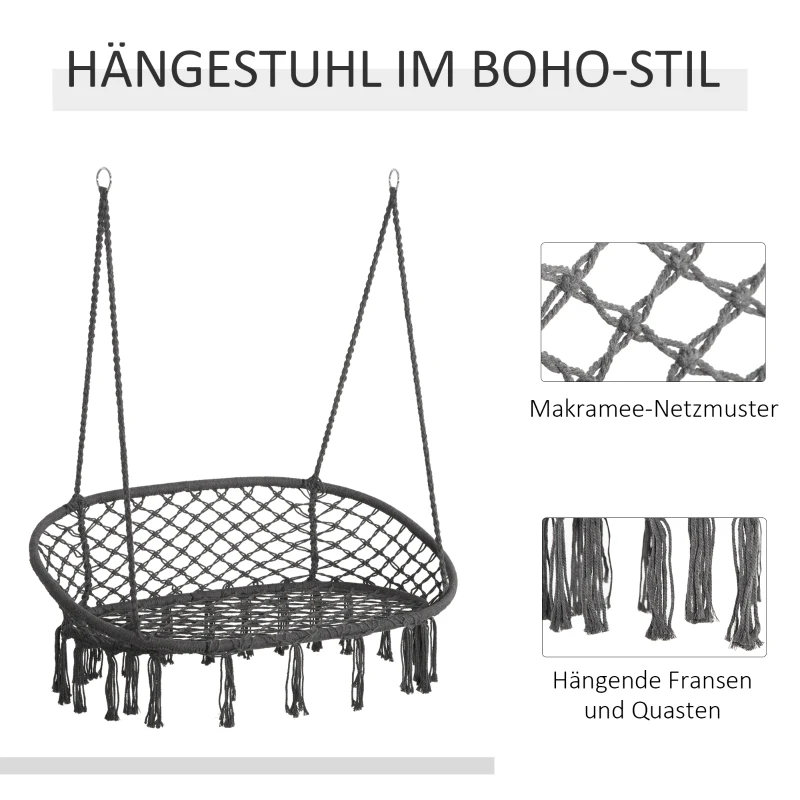 Outsunny Hängesessel Hängestuhl 2-Sitzer mit Aufhängen Deckenhaken Hängelounger Schwebeliege Doppelliege Doppellounge Lounge für 2 Personen Grau 130 x 70 x 35 cm