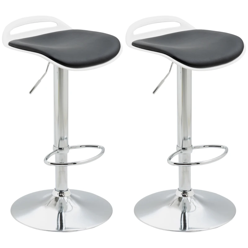 HOMCOM Barhocker, 2er-Set, höhenverstellbar, drehbar, mit Fußstütze, Stahl+Kunstleder, schwarz, 39 x 41 x 68-88 cm