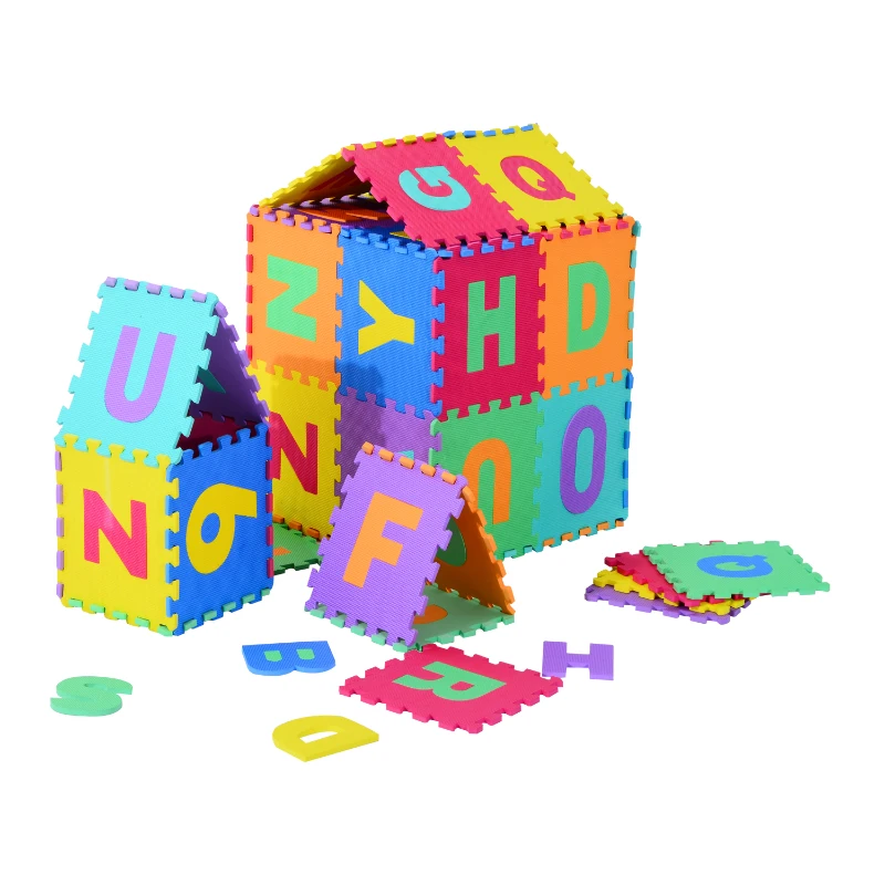 HOMCOM 26 Piezas Alfombra Puzzle para Niños 31x31 cm Colchoneta Suave 2,41 m² Juego Rompecabezas 26 Letras para Bebé Espuma EVA Lavable Colorido