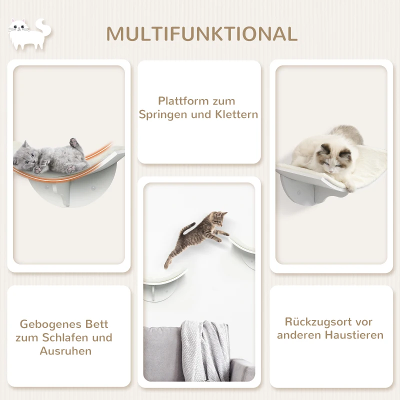 PawHut Kattenrek voor aan de Muur, Zachte Ligplaats, tot 10kg, 41x28x21cm, Wit(m-7)