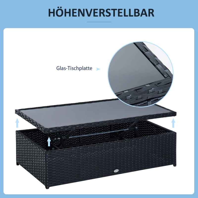 Outsunny 4-tlg. Polyrattan Gartenmöbel Sitzgruppe Gartenset Sofagarnitur Garnitur Lounge mit Kissen Schwarz 1 x Doppelsofa 1 x Couchtisch 2 x Hocker