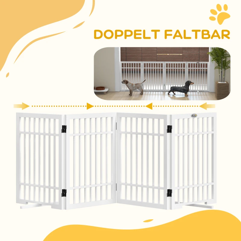 PawHut Hondenhek, opvouwbaar en antislip, draaibare steunvoeten, houten frame, 183x24,5x61 cm, Wit