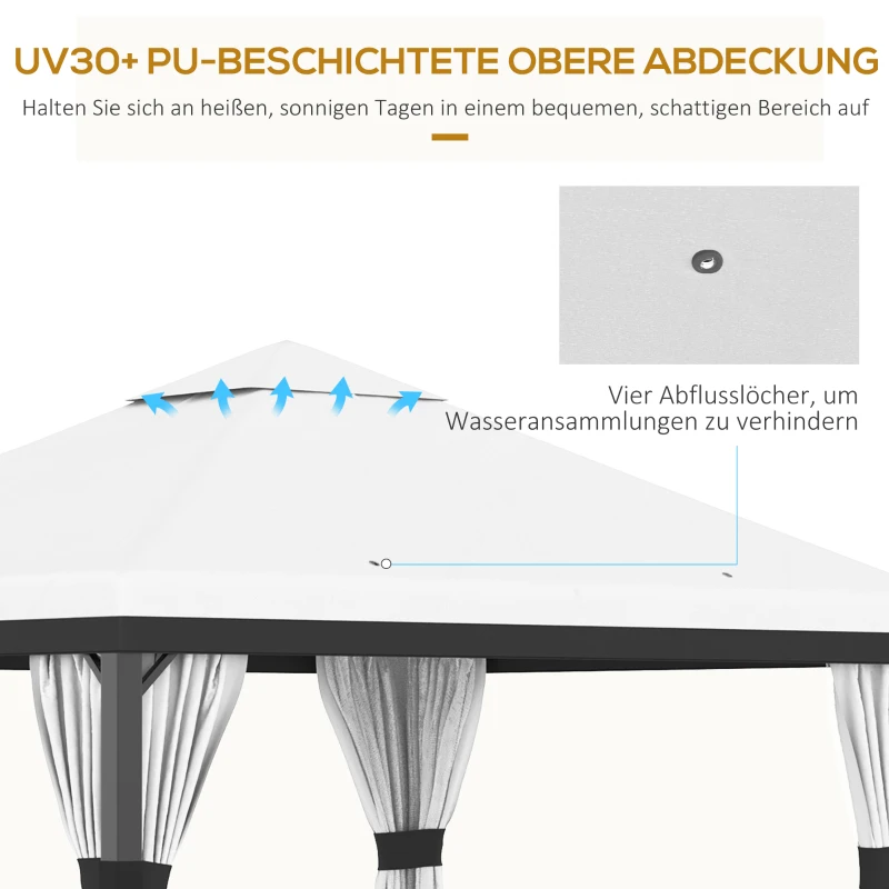 Outsunny Gartenpavillon, abnehmbare Vorhänge, Löcher für Regenwasserabführung, weiß, 3 x 3 x 2,7 m