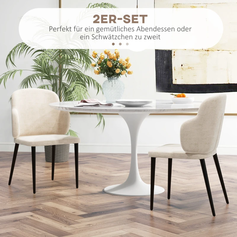 HOMCOM Eetkamerstoelen set van 2 stoelen, Scandinavisch design, fluwelen look, 54 cm x 56 cm x 86 cm, beige + zwart