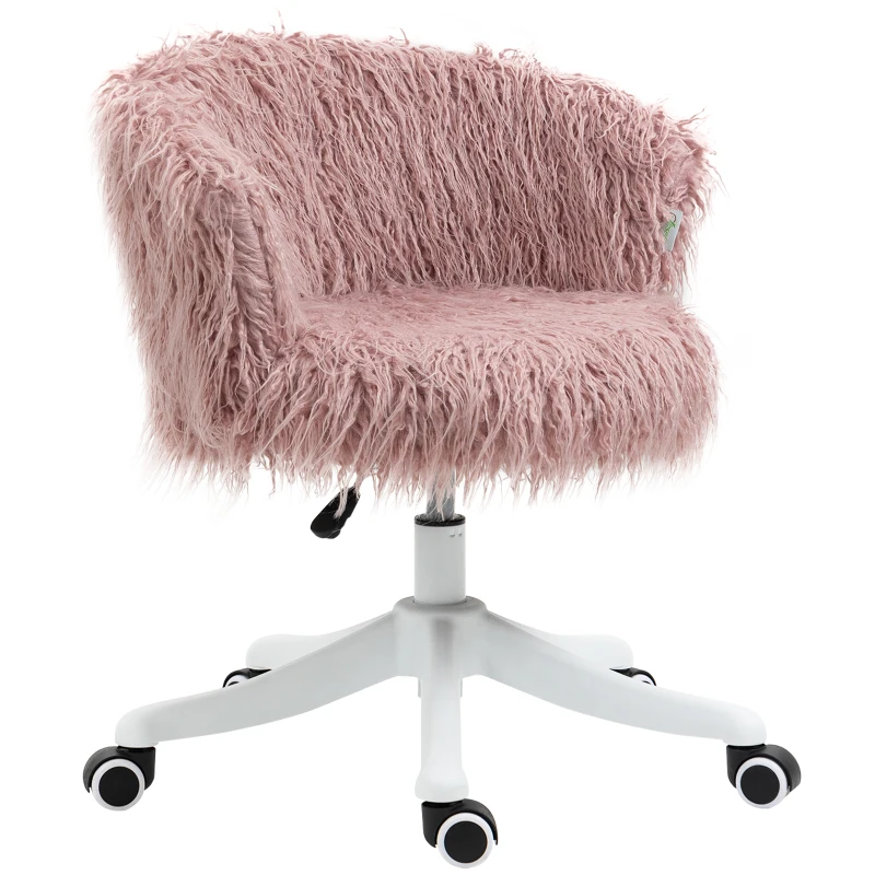 Vinsetto Bürostuhl im Boho-Stil, rosa Plüsch, 360 Grad drehbar, höhenverstellbar, Rosa + Weiß