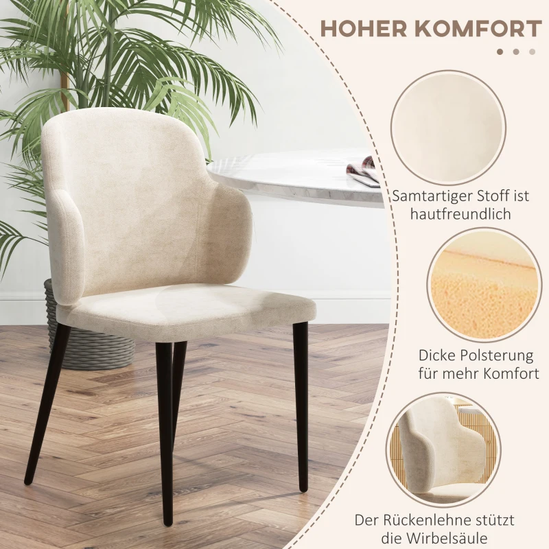 HOMCOM Eetkamerstoelen set van 2 stoelen, Scandinavisch design, fluwelen look, 54 cm x 56 cm x 86 cm, beige + zwart