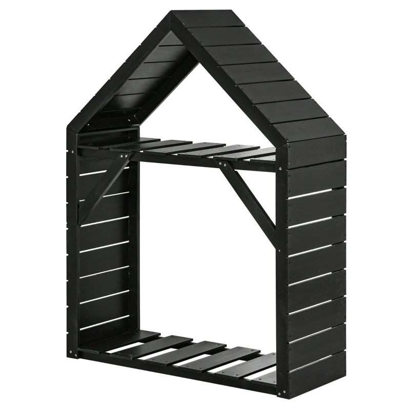 Outsunny Brennholzregal mit zwei Regalen, wetterfest lackiert, stabile Querstreben, 92 x 35,5 x 121,5 cm, Schwarz