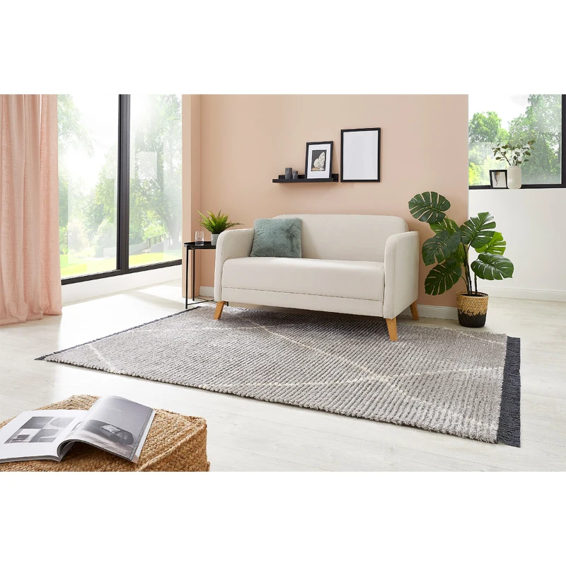 HOMCOM Hochflorteppich mit Fransen Hell-Grau 170 x 120 x 2,1 cm