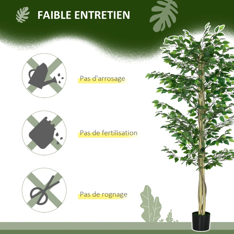Outsunny Arbre Artificiel Plante Artificiel Banyan Hauteur 1,8 m Tronc Branches Liane Lichen Feuilles Grand réalisme Pot Inclus