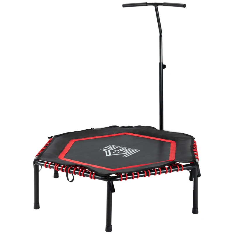 HOMCOM Trampolín de Fitness Ø122 cm Cama Elástica con Mango Ajustable de 3 Niveles 122-138 cm Funda Protectora y Marco de Acero para Interiores y Exteriores Negro y Rojo