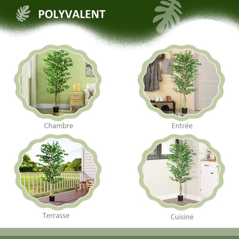 Outsunny Arbre Artificiel Plante Artificiel Banyan Hauteur 1,8 m Tronc Branches Liane Lichen Feuilles Grand réalisme Pot Inclus
