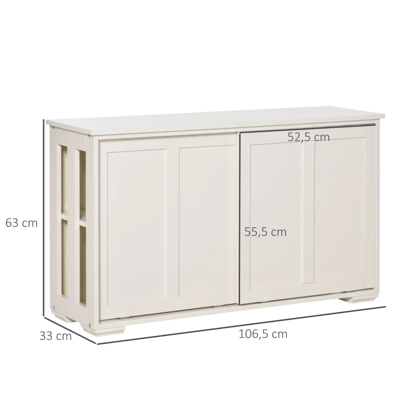 HOMCOM Küchenschrank Sideboard mit 2 Einlegeböden Schiebetüren Kommode verstellbaren Ablagen Aufbewahrungsschrank Kippsicheres Design gute Belüftung MDF Weiß 106,5x33x63 cm