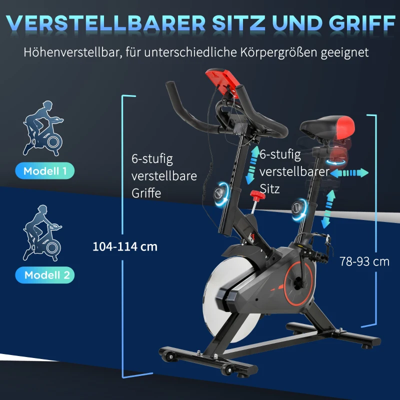 HOMCOM® fitnessfiets thuisfitness hometrainer fitness bike zwart binnen fietsen fietstrainer 102 x 47 x 104 cm(m-7)