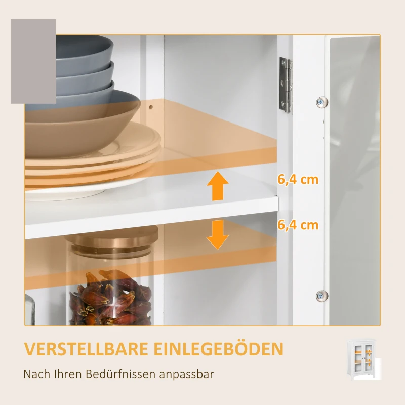 HOMCOM Küchenschrank Sideboard Kommode Aufbewahrungsschrank mit Glastür und verstellbarer Einlegeböden Esszimmer Wohnzimmer MDF Weiß 60 x 35 x 90 cm