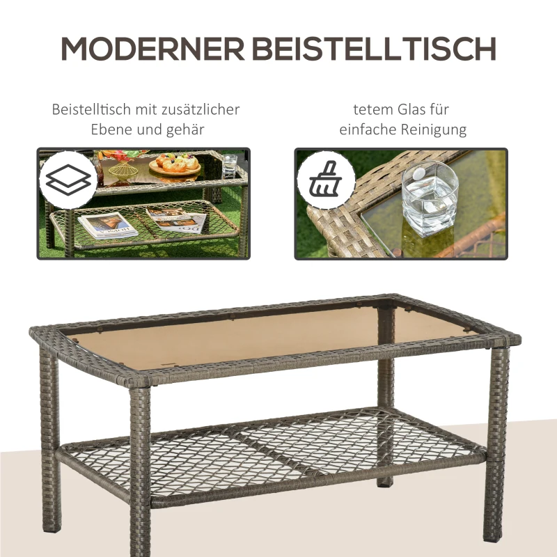 Outsunny 4-tlg. Gartensitzgruppe mit Beistelltisch Kissen Rattan Gartenset Polyrattan Metall Grau 136 x 79 x 88 cm