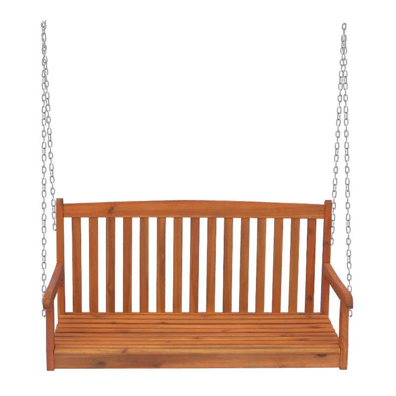 Outsunny Hängebank Gartenschaukel Hollywoodschaukel 2-Sitzer mit Ketten Holz Natur B122 x T61 x H59cm