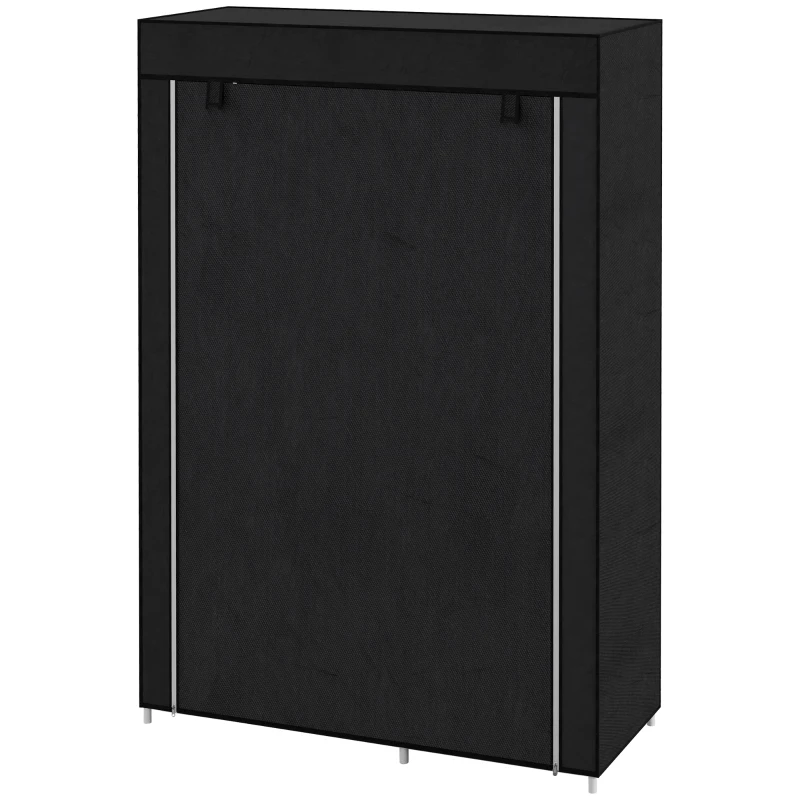 HOMCOM Roupeiro de Tecido Dobrável com 6 Prateleiras e 1 Barra de Pendurar para Dormitório Vestidor 103x43x162,5 cm Preto