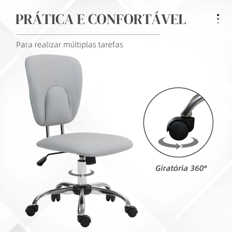 Vinsetto Cadeira de Escritório Giratória de Couro PU com Altura Ajustável e Função Basculante 50x54x87,5-96,5 cm Cinza Claro