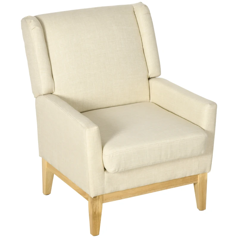 HOMCOM Ohrensessel im Skandidesign, Lesesessel, Akzentsessel, Massivholz, Natur + Creme