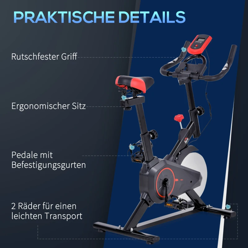 HOMCOM® fitnessfiets thuisfitness hometrainer fitness bike zwart binnen fietsen fietstrainer 102 x 47 x 104 cm(m-8)