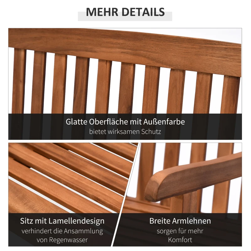 Outsunny Hängebank Gartenschaukel Hollywoodschaukel 2-Sitzer mit Ketten Holz Natur B122 x T61 x H59cm