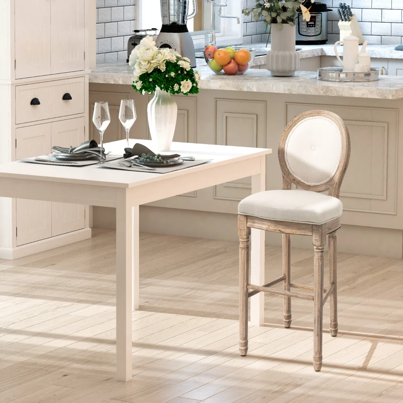 HOMCOM Barhocker in Vintage-Design, mit Fußstütze und Nivilierfüßen, 50 cm x 54 cm x 119 cm, Braun + Cremeweiß