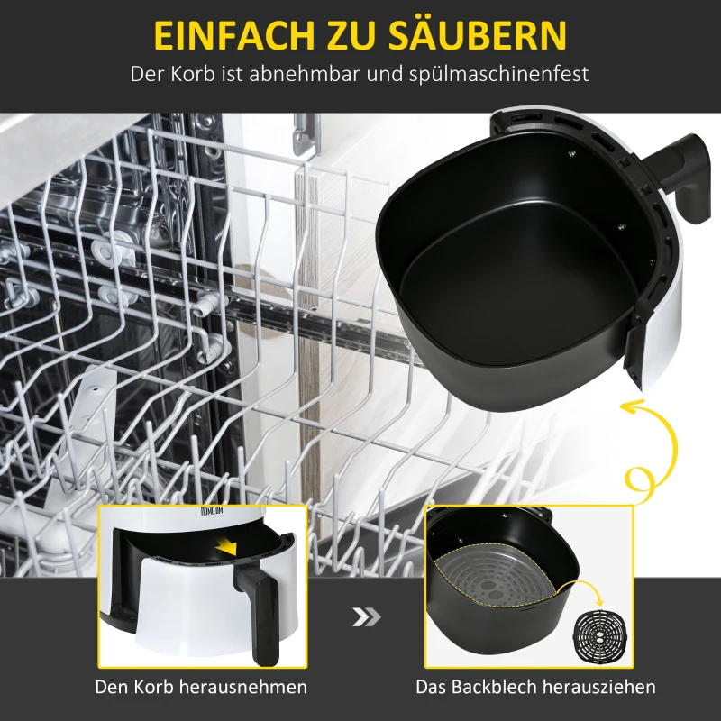 HOMCOM Heißluftfritteuse 2,5 L 1300W , 7 Funktionen, Antihaftbeschichteter Korb